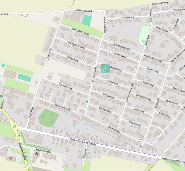 Openstreetmap mit einem Ausschnitt von Matzendorf mit der Birkengasse 9